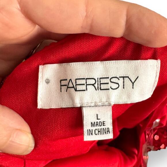 Faeriesty Red Sequin Velour Floor Length Mermaid One Shoulder Gown Women's M/L - Picture 12 of 13